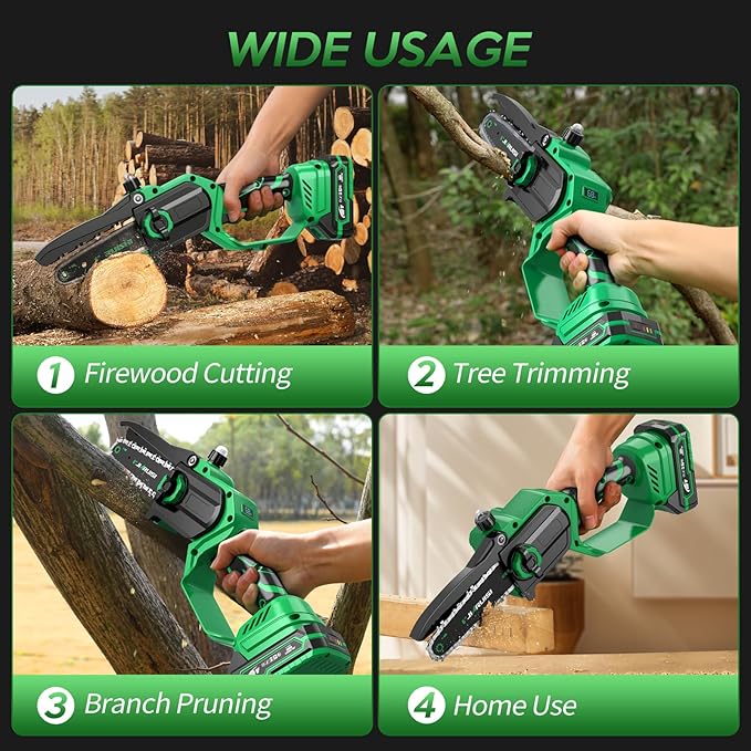 Mini Chainsaw 6 Inch Portable Electric Chainsaw Cordless with 2 Batteries and a Carrying Case, Handheld for Tree Branches, Courtyard, Household and Garden, Gifts for Men Dad Husband Women