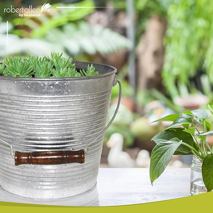 Headwind Vintage Collection Ribbed Planters โ Galvanized Flower Pots 10 Inch Indoor Plant Pots Bucket for Peace Lily, Pothos, & Lavender, Petunias, Basil Plant for Outdoor by Robert Allen