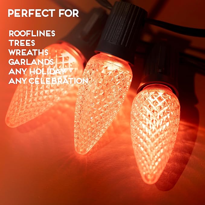 HLO Lighting Set of 500 Orange C9 Faceted LED Christmas Light Bulbs for Indoor & Outdoor Use | Durable Replacement Bulbs