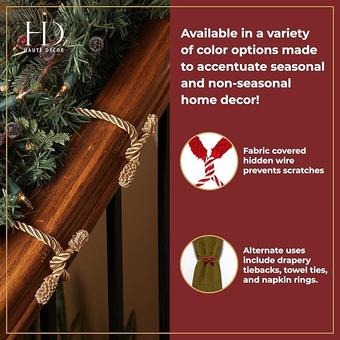 Haute Decor Decorative Garland Ties, 6 Pack, 20 inches - Hang Garland, Lights, and Decorations