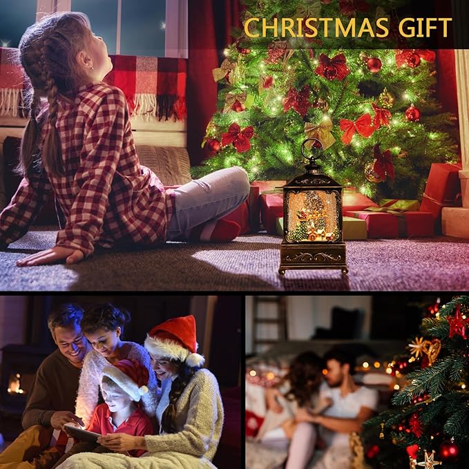 Christmas Decorations Christma Lanterns,Christmas Snow Globe Lantern-with USB+ Music Christmas Water Lantern Snow Globe Portable Creative Cute Christma Decorations and Charming Gifts