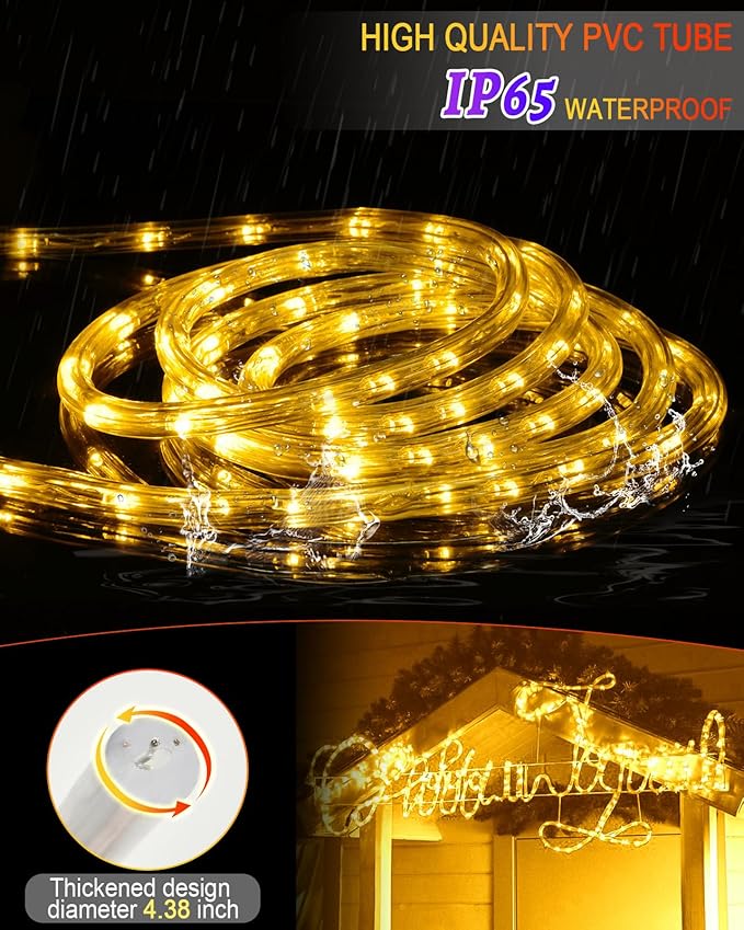 Coroor Rope Lights Outdoor Waterproof Christmas 100ft 720 LED, Flexible Connectable Tube Lights, String Lights Decorative Lighting for Garden Patio Pool Tree Bedroom Xmas Decor (Warm White)
