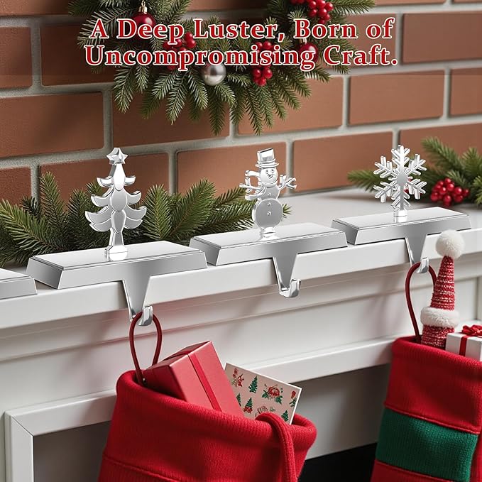 Stocking Holders for Mantle and Garland Hanger, 4-Pack Metal Christmas Stocking Hooks, Ideal for Christmas Celebrations, Festive Home Decorations, and Party Supplies