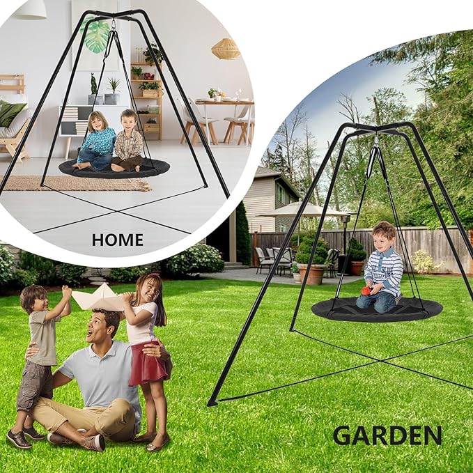 Swing Stand for Kids, 330LBS Heavy Duty Metal Swings Frame for Backyard Indoor, Anti-Rust and All Weather Resistance, Saucer Swing -NOT Included Black