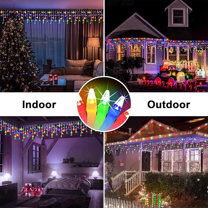 66FT 670 LED Christmas Lights 148 Ice Drops, 12 Modes and Timer Memory Dimmable, Outdoor Waterproof Hanging String Light for Xmas Holiday Wedding Garden Fence House Tree Outside Decor (Multicolor)