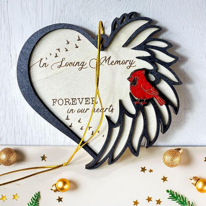 in Loving Memory Cardinal Memorial Ornament – Personalized Wooden Christmas Tree Decoration – Add Name & Dates – Sympathy Remembrance Gift for Loss of Loved One