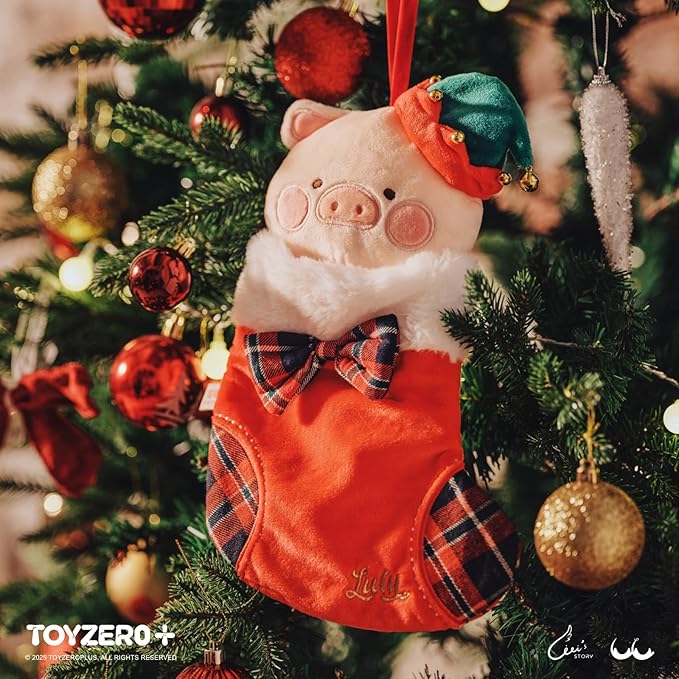 Lulu The Piggy Christmas Stockings| Cute Plush Stockings for Christmas| Red Christmas Stockings for Kids, Famaily| Party Holiday Decor Hanging Ornament