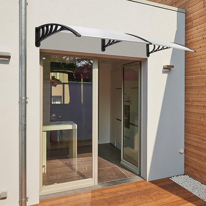 Window Awning Door Canopy Exterior- 38" x 80" Aluminum Door Awning, Polycarbonate Cover Patio Canopy Awning for House, Outside, Rain Snow & UV Resistant (Clear Board & Black Bracket)