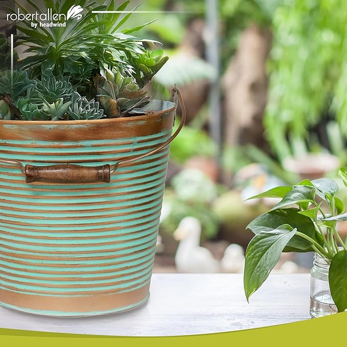 Headwind Vintage Collection Ribbed Planters โ Vintage Copper Flower Pots 10 Inch Indoor Plant Pots Bucket for Peace Lily, Pothos, & Lavender, Petunias, Basil Plant for Outdoor by Robert Allen