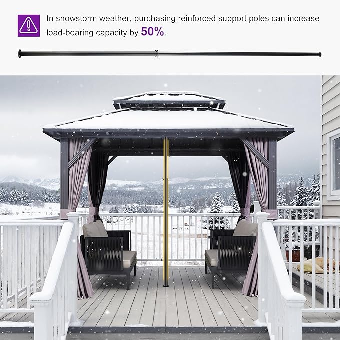 PURPLE LEAF 8' X 10' Permanent Hardtop Gazebo with Galvanized Steel Double Roof for Patio Lawn Garden Aluminum Gazebo with Netting and Curtains Grey