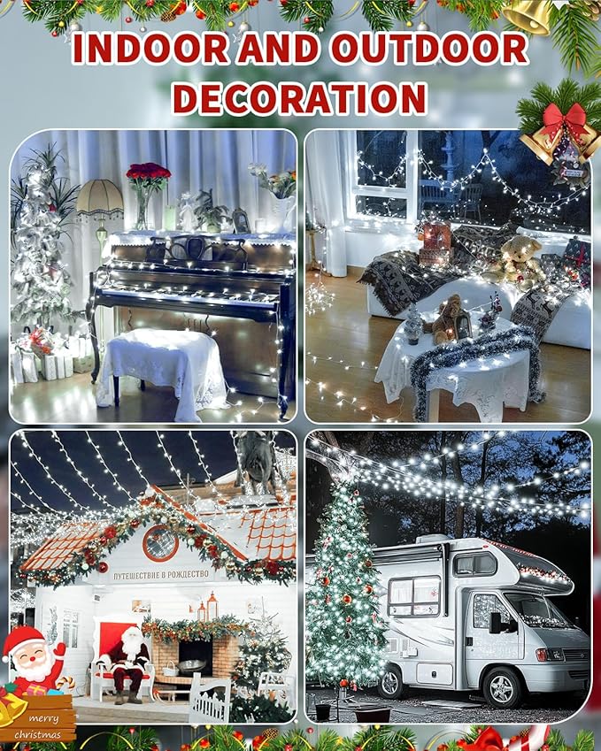 Christmas Lights String Outdoor Indoor, 1200 LED 403FT Cold White Xmas Tree Decorations Lights, Plug in Twinkle Fairy Light with Remote Timer Dimmable for Room Yard Holiday Party Wedding Camping Decor