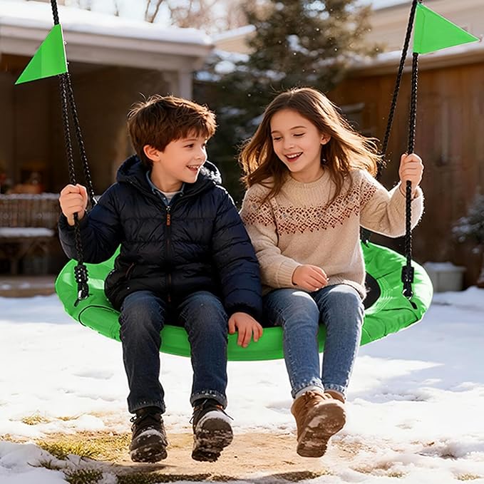PACEARTH 40 Inch Flying Saucer Tree Swing, 900lb Weight Capacity, Sturdy Outdoor Swing Set with 2 Tree Straps, Safe and Durable Swing Seat for Children, DIY Package, Christmas Color Palette, Green