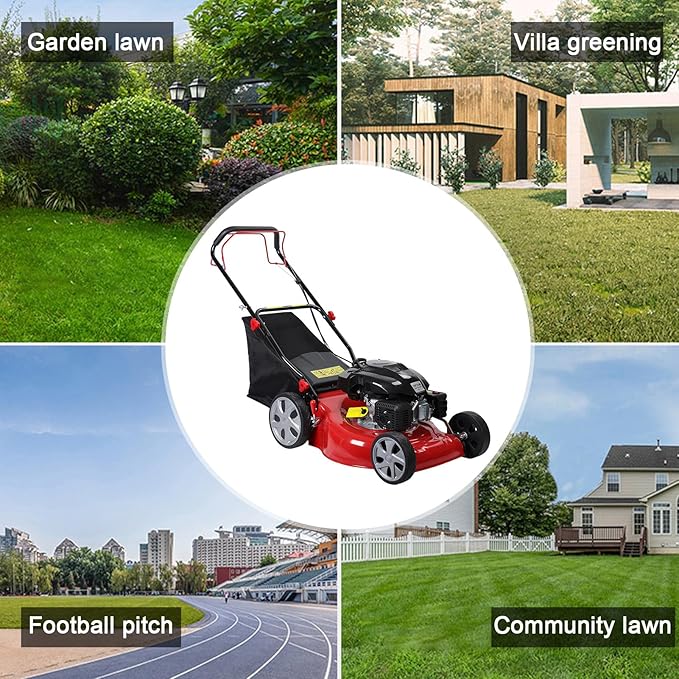 3 in 1 Gas Lawn Mower Self Propelled,141cc OHV Engine with Air Cooling, 20" Steel Deck, 8-Level Height Adjustment, 50L Grass Tank, Foldable Design Red