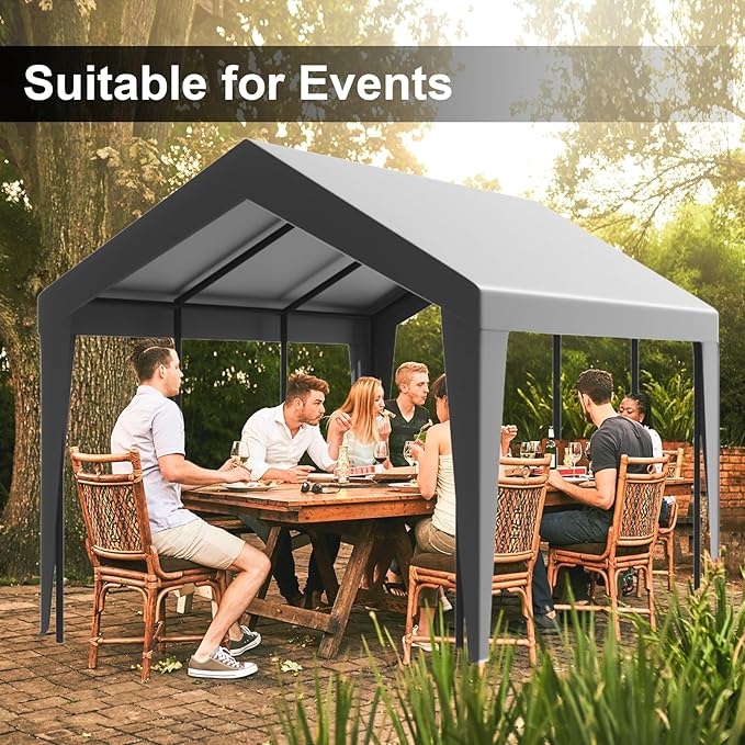 10x20 Carport Canopy Replacement Cover, 220g Heavy Duty Car Canopy Garage Tent Top Cover with Fabric Leg Pole Skirts and Ball Bungees (Frame is not Included) (Grey)