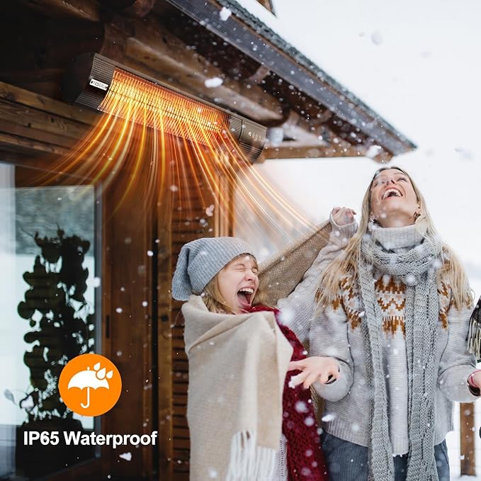 YESERLl Electric Patio Heater with Remote Control- 1500w Outdoor Heater Fast Heating with 3 Power Setting, Wall Mounted Carbon Infrared Heater Quiet - IP65 Waterproof and 24H Timer for Snow Outdoor