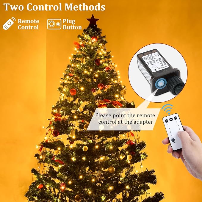 Christmas Tree Lights with Ring,400 LEDs Waterfall Lights for Christmas Trees,Waterproof 6.6FT x 20 String Lights with Remote,8 Modes/Memory/Timer,Cascading Twinkle Lights Xmas Decoration