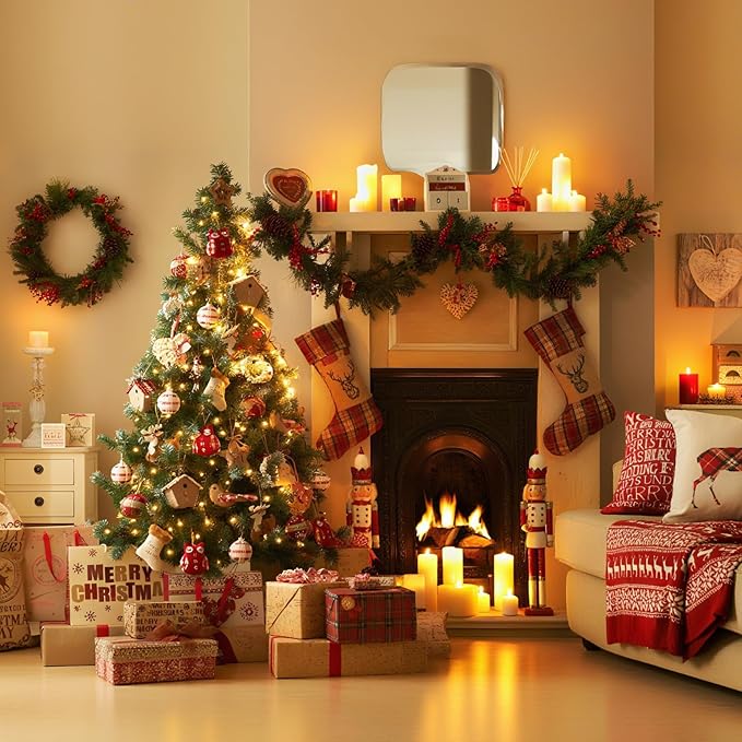 50FT Green Christmas Garland Decorations, Christmas Artificial Pine Greenery Garland Outdoor Indoor Decor, Straight Faux PVC Soft Garland for Stairs Railing Fireplace Window Mantle Home Party Decor