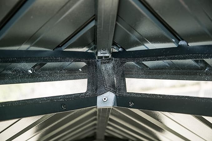 Domi 10’ x 14’ Hardtop Gazebo Canopy Outdoor Aluminum Gazebo, Galvanized Steel Double Roof with Netting for Deck, Backyard, Patio, Garden