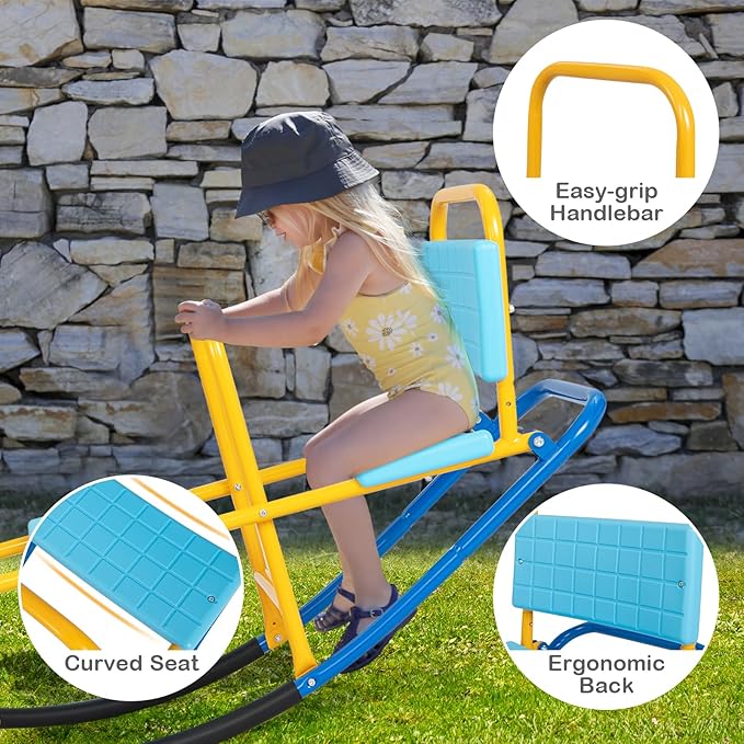 GLACER Teeter Totter Seesaw for Kids, 3-Person Metal Rocking Seesaw for Boys Girls Ages 3-8, 2 in 1 Indoor Outdoor Rocker Toy with Easy-Grip Handles, Playground Equipment for Backyard (Blue)
