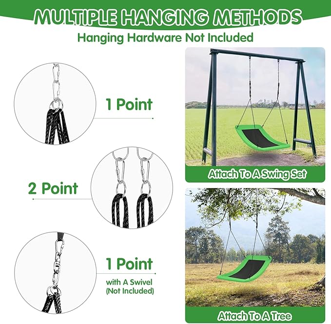Costzon 700 lbs Giant 60'' Platform Tree Swing for Kids and Adult, Indoor/Outdoor Large Swing with Oxford Fabric, Adjustable Hanging Ropes, Suitable for Park, Playground, Backyard (Green)