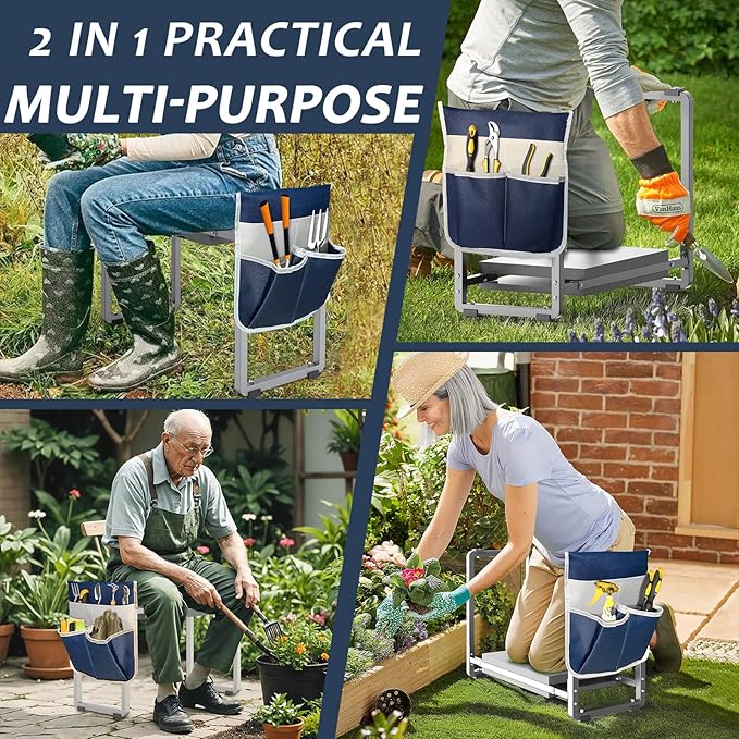 FLINTER Garden Kneeler and Seat, 10.2 Wider Heavy Duty Thick Gardening Bench for Kneeling and Seat - Multifunctional Kneeler Bench, Gardening Gifts for Women, Seniors Grandparents, Gray