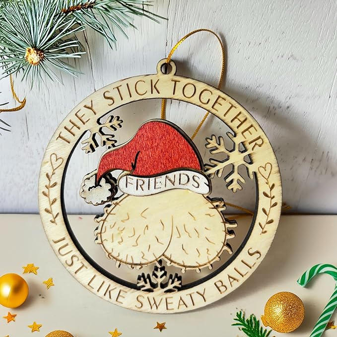 Fuck Ornament - Fuckin Christmas Tree Hanging Ornament - Friends Together Like Sweaty Balls Funny Christmas Ornament – Hilarious Wooden Holiday Decoration, 2024 Gag Gift for Fucking Friends