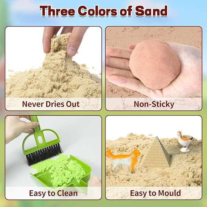Bloolilies Sensory Bin, 59 Pcs Farm Sensory Sand Box Kits with Sandbox & Farm Animals & Tractor Playset, Play Sand Art Kit Magic Sand Toys for Boys Girls Toddlers Birthday Easter Valentines Gift