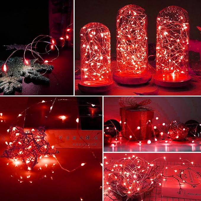 AIKEI 12 Pack LED Fairy Lights Battery Operated, Red Mini String Lights Waterproof 7 Feet 20 Led Twinkle Lights for Valentine's Day Decor Wedding Party Bedroom Halloween Christmas Decoration