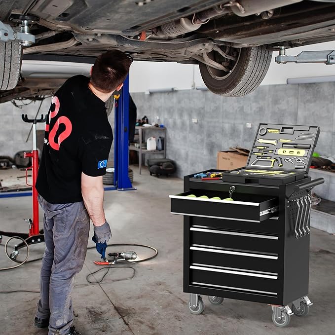 5 Drawers Rolling Tool Chest, Portable Storage Tool Box with Wheels, Tool Chest with Lock for Warehouse, Garage, Repair Shop and Tool Room (Black)