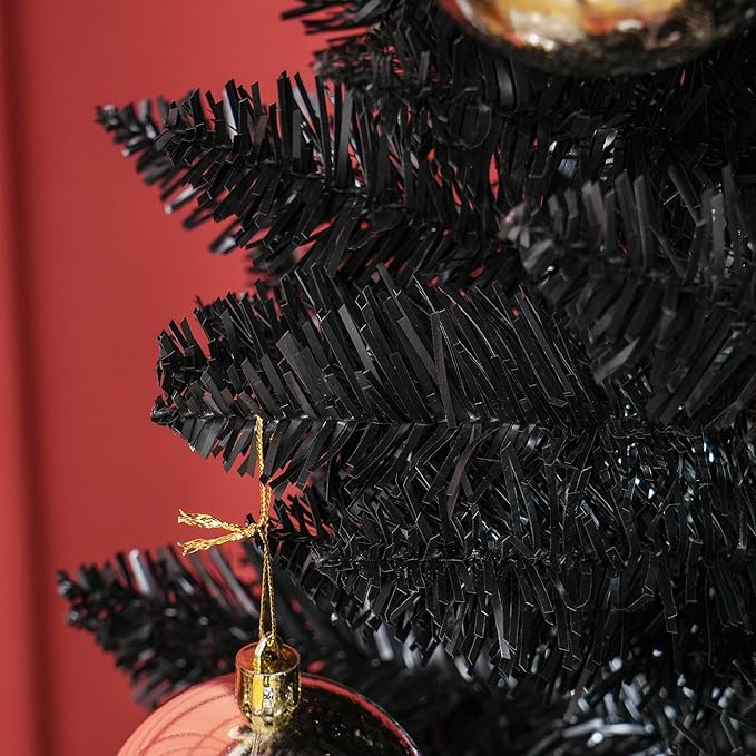 HOMCOM 8' Artificial Pencil Christmas Tree, Slim Xmas Tree with 618 Realistic Branch Tips and Plastic Stand, Black