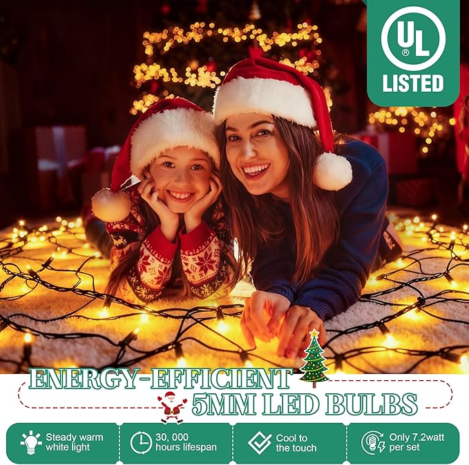 100 LED Christmas Net Lights Outdoor, Waterproof 4 x 6 Ft Outdoor Christmas Lights for Xmas Trees Decorations, Bushes,Shrubs, Connectable 5mm Net Lighting Warm White, Green Wire UL Listed, 1 Pack