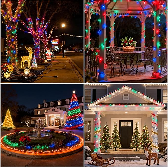 Upgrade 4 Pack Solar Christmas Lights Outdoor Waterproof, Color 400 LED Solar Fairy Lights, 8 Modes Solar String Lights for Outside Christmas Decorations Patio Yard Tree Garden