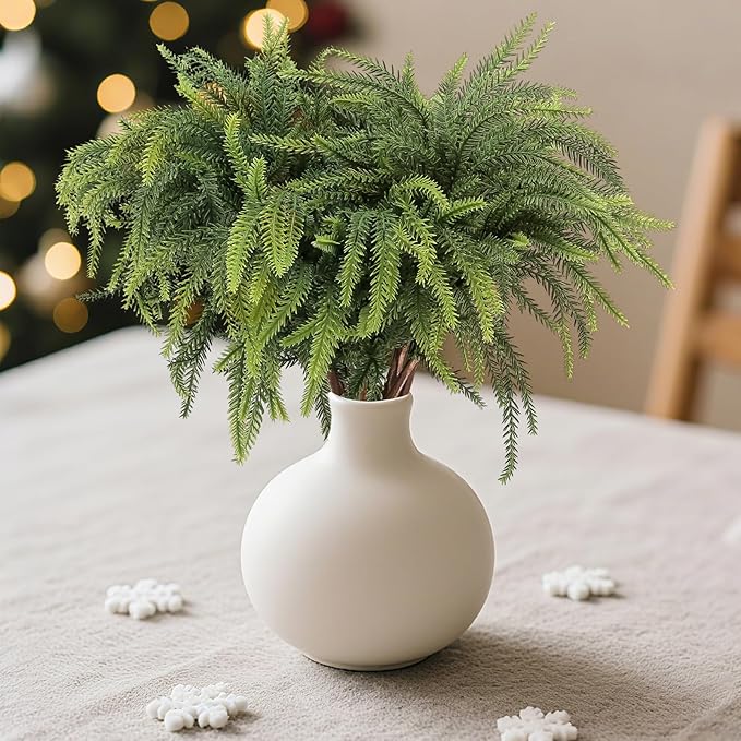 12 Pcs Christmas Norfolk Pine Stems Artificial, 18 Inch Real Touch Faux Norfolk Branches for Vase Fillers, Fake Greenery Pine Picks for DIY Christmas Decorations