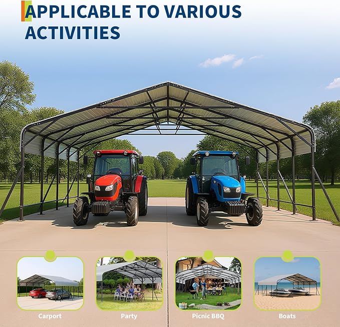 GarveeLife 20x20x9 ft Oversized Metal Carport with Galvanized Steel Roof, Heavy Duty Carport for 2 Cars, Metal Garage for Car, Truck, Tractor, Boat