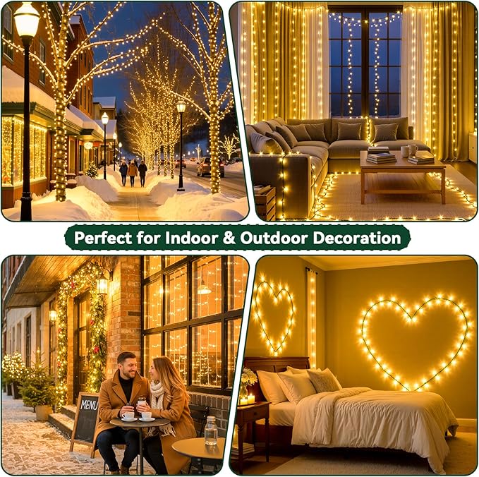 Christmas Lights Indoor Outdoor Waterproof, 66FT 200 LED Warm Light String Lights for House Decorations, Ideal for Christmas Trees, Wedding, and Party