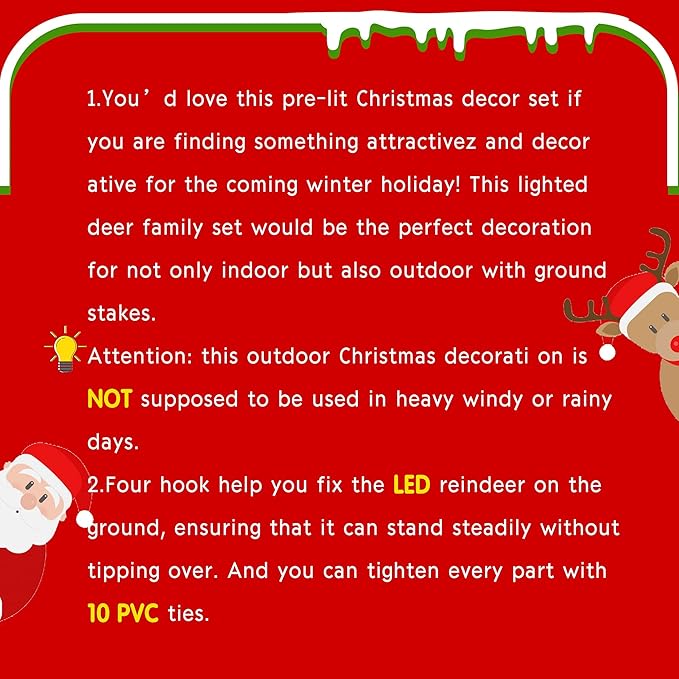 5Ft 3-Piece LED Lighted Christmas Deer Family Outdoor Yard Decorations,3D Super Large Christmas Reindeer Decor,Outdoor Lighted Holiday Deer with 360 LED Displays for Patio,Lawn&Garden,White