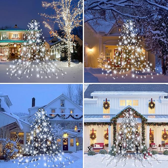 Easy Christmas Tree Lights Indoor Outdoor, 280 LED Christmas String Lights 6.6FT x 8 Lines with 8 Modes & Timer, Waterproof Twinkle Lights Plug in for 6FT Xmas Tree Christmas Decoration (Cool White)