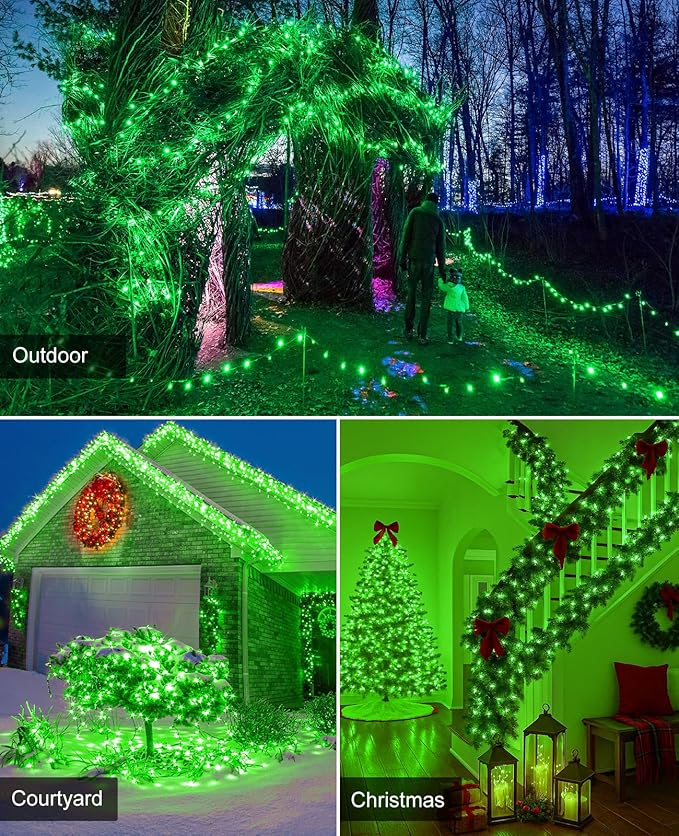 40FT 120 LED Christmas Lights Outdoor, Green Christmas String Lights with 8 Modes & Waterproof, Connectable Plug in Christmas Tree Lights for Indoor Garden Yard Party Holiday Decorations