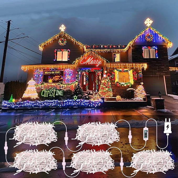 Icicle Lights for Outside, 167ft 1760 LED Icicle Christmas Lights Outdoor Waterproof, 352 Drops with Remote, 8 Modes & Dimmable, Timer for Christmas, Wedding, House, Roof Decoration, Warm White