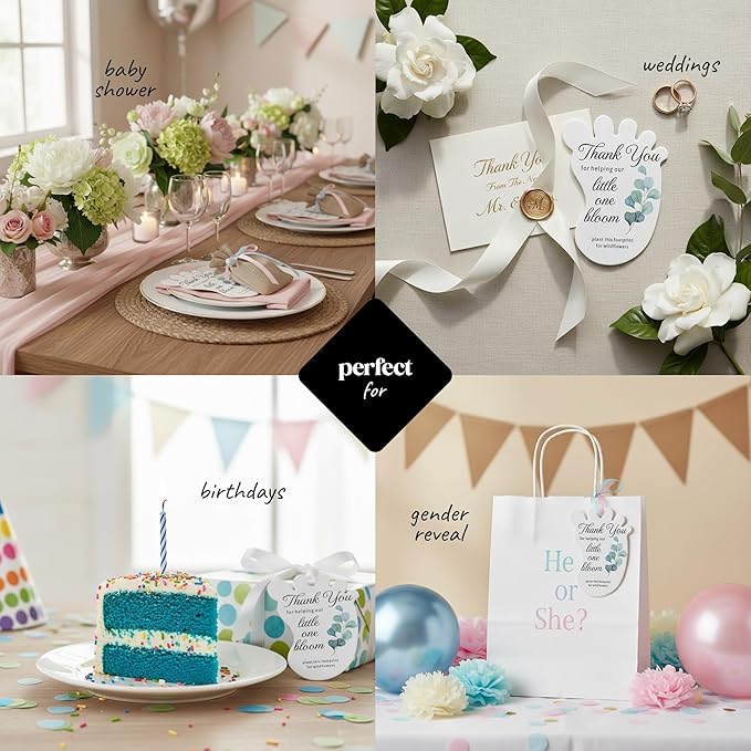 Baby Footprint Seed Paper – 12 pcs Green Baby Shower Favors for Guests with Wildflower Seeds, Writable & Plantable, Gender Reveal, Birthday Gifts for Guest