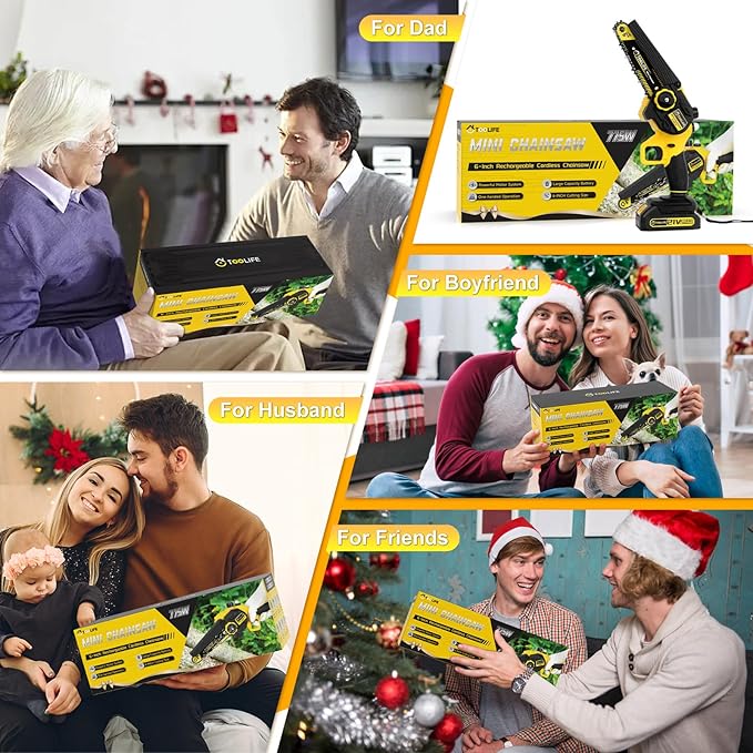 Mini Chainsaw Cordless, 6" Handheld Electric Portable Chain Saw, 21V Rechargeable Battery Powered, Christmas Gifts for Dad, 50, 60, Stocking Stuffer for Men Husband Grandpa, Yard, Garden Tools