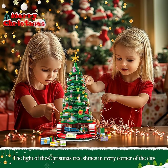 Christmas Tree Building Set for Kids, Christmas Tree 2025 Collectible Holiday Building Block Home Decor, Ornaments for Boys, Girls and Adults, 888Pcs, Deep Green