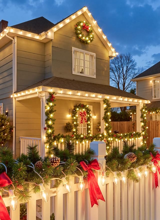 Vintage C9 LED Christmas Lights Outdoor, 25Ft C9 String Lights with 25 Shatterproof Colorful Bulbs, Waterproof Connectable Christmas Tree Lights for Roofline Holiday Garden Party Xmas Decorations