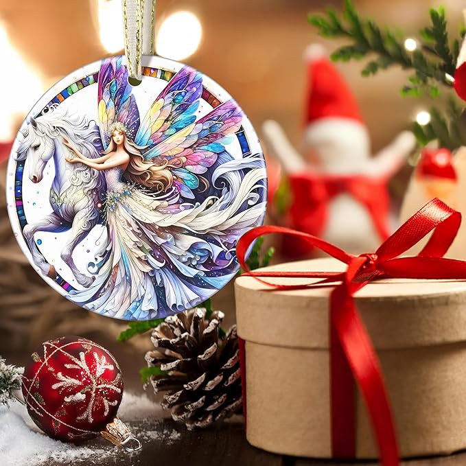 Christmas Ornaments, 3.5 Inch Ceramic Fairy Hanging Ornament, Christmas Tree Ornaments, Gifts for Daughter, Xmas Gifts, Unique Gift Idea, Perfect for Holiday Party, Tree, Window, Wall Decor