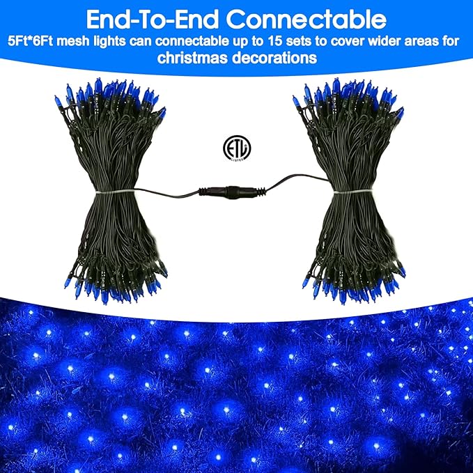 Christmas Net Lights Outdoor for Bushes, 6x5ft 120LED Net Light Outdoor Mesh Lights, Connectable Waterproof Net Light for Bushes,Garden,Yard,Trunk,Xmas Tree,Christmas Décor (Blue)