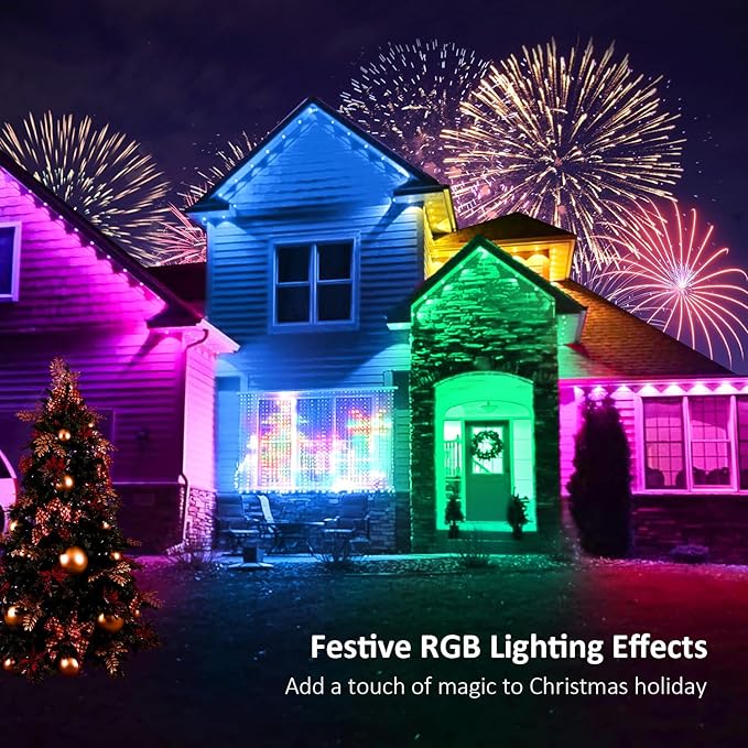 IVRICH 16FT Permanent Outdoor Lights, Smart RGB Eave Light with Color Changing, APP/Remote Control, IP67 Waterproof, Music Sync, Timer Function, for Halloween, Christmas, Party, Holiday Decor