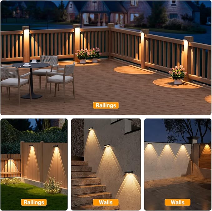 NIORSUN Solar Fence Lights,12 Pack Deck Light,Led Lights Warm White Outdoor Wall Lights,IP45 Solar Powered Light Waterproof for Backyard/Pool/Railing/Patio/Porch/Step/Outside/Garden (Black)