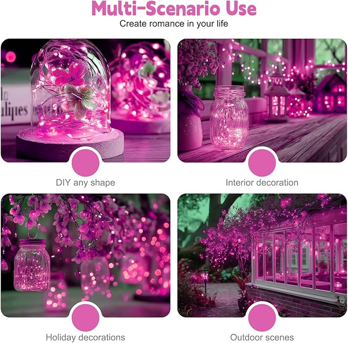 ZSJWL 6 Pack Rechargeable Fairy Lights with Remote & DIY Timer, 7Ft 20LED Mini Battery String Light, Twinkle Silver Copper Wire Lights for Wedding Party Bedroom Christmas Table Decoration (Pink)
