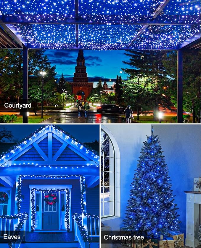 Blue Christmas Lights Outdoor, 80FT 240 LED Christmas Tree Lights Waterproof Plug in, 8 Modes Connectable Christmas Decorations Green Wire for Indoor Home Patio Garden Xmas Tree Party