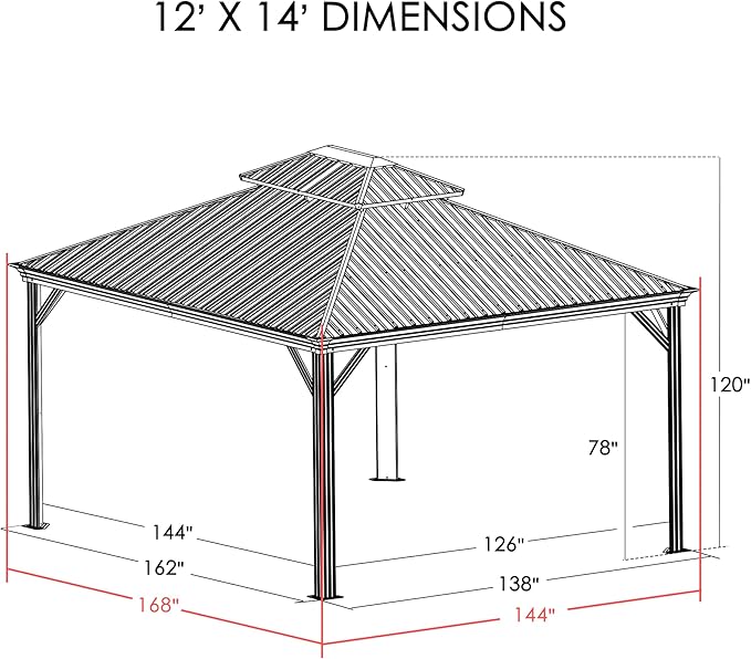 Kozyard Alexander 12' X 14' Aluminum Hardtop Gazebo with Galvanized Steel Double Roof Canopy, Curtain and Netting, Permanent Gazebo Pavilion for Patio, Backyard, Deck, Lawn (Gray)